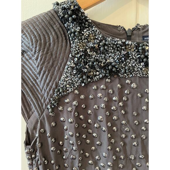 French Connection Silk gunmetal sequin and beaded Mini Dress Gray 4 - Picture 4 of 6